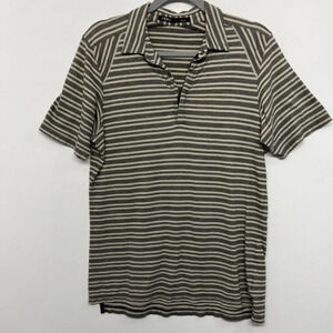 Nau Men's Polo Striped L Gray Cream‎ Shirt Cotton